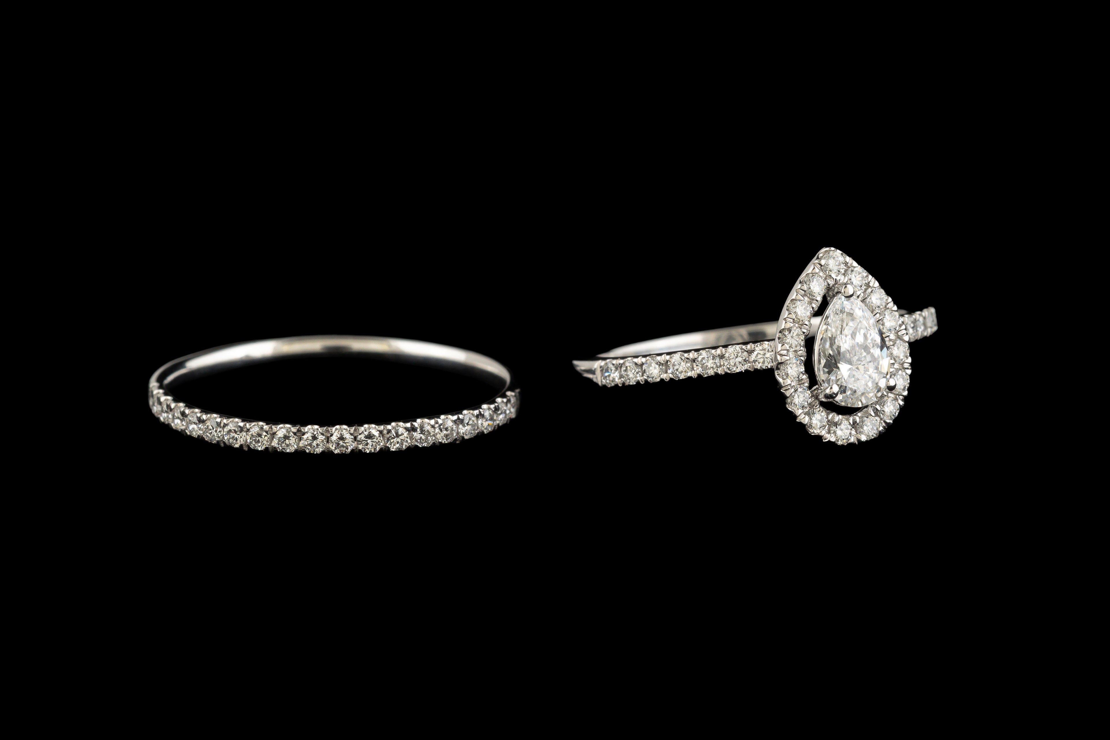 Pear Shaped Two Bands Diamond Ring